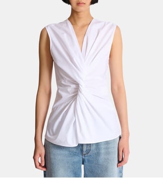 Chemise drapée sans manches en popeline de coton - Balmain - Blanc