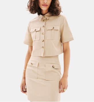 Chemise cleo2 - Motif uni - Coton - Coupe droite - Caroll - Taupe