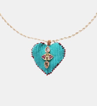 Collier chaîne avec pendentif perles tissées FORTAZA - Hipanema - Bleu turquoise