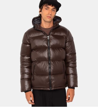 Doudoune droite Columbus capuche - Schott - Marron