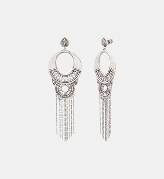 Boucles d'oreilles dormeuses pendantes   - Noor - Satellite - Argenté