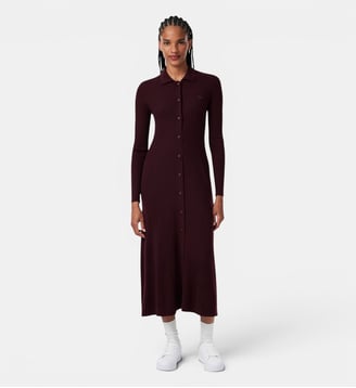 Robe col polo maille 3D laine mérinos - Lacoste - Marron