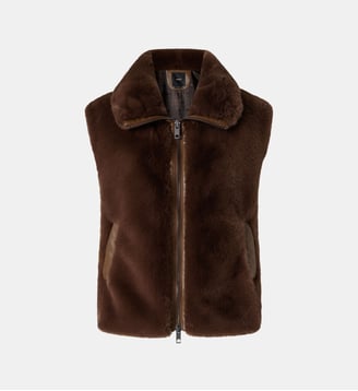 Gilet zippé en fourrure synthétique - Pinko - Marron châtain