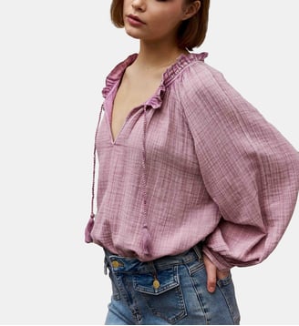 Blouse manches longues col v uni BRISKA - La Petite Etoile - Rose