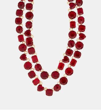 Collier luxe deux rangs La Diamantine rouge grenat - Les Néréides - Rouge