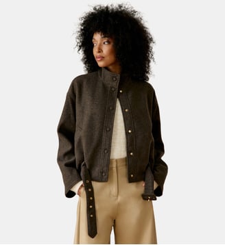 Manteau col montant uni NAELA - La Petite Etoile - Marron