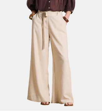 Pantalon large irisé avec ceinture à nouer - La Fée Maraboutée - Greige