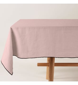 Nappe Rectangulaire  Lin lavé légèrement froissé - Madura - Rose poudré et bourdon noir