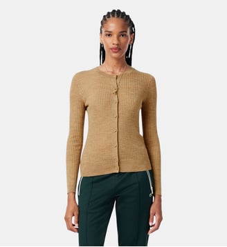 Cardigan côtelé laine mérinos - Lacoste - Beige