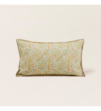 Housse De Coussin  Métis coton et lin à motif paisley - Madura - Jaune indien et écru