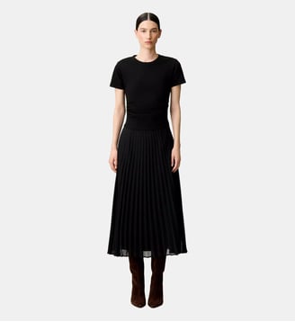 Robe droite bi-matière plissée - Claudie Pierlot - Noir