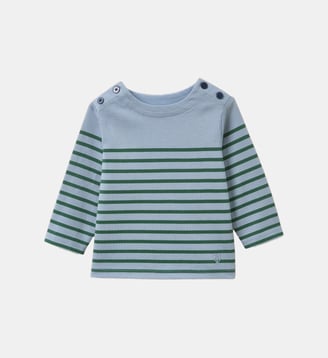 T-shirt marinière boutonné Bébé - Cyrillus - Rayure vert et bleu