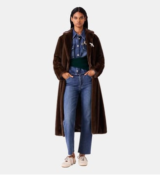 Manteau long en fausse fourrure - Maje - Marron foncé
