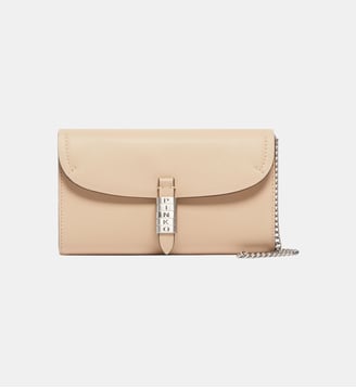 Portefeuille en cuir avec logo pinko et bandoulière - Pinko - Beige et gris fumée argent mat