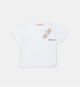 T-shirt avec logo et broderie florale - Marni - Blanc
