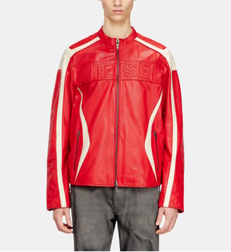 Veste de motard en cuir à blocs de couleurs - Diesel - Rouge blanc