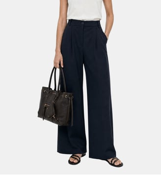 Pantalon de tailleur large en laine mélangée - The Kooples - Marine fonce