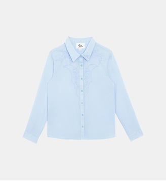 Chemisier manches longues col chemise uni CHAWIE - La Petite Etoile - Ciel