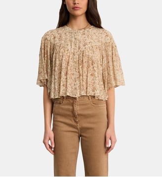 Chemise courte à fleurs et lurex - LEANE - Pablo - Beige
