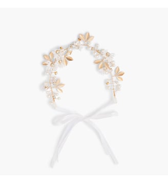 Couronne de fleurs, perles et ruban - Balaboosté - Blanc