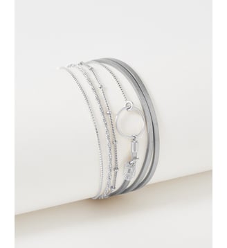 bracelet cuirs et chaines Clover Argent blanc - Flowers for Zoe - Gris