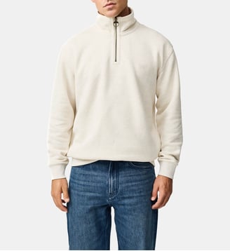 Sweat-shirt zippé col montant en molleton piqué Newfield - Rodd & Gunn - Beige avoine