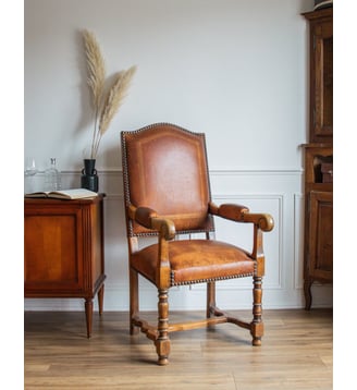Fauteuil en cuir Ernest N°582- Produit chiné - Debongout - Camel