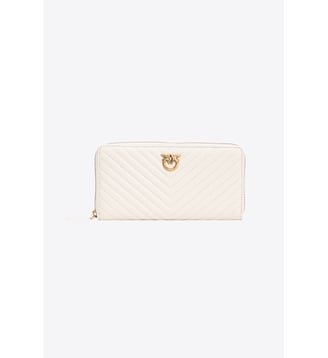 Portefeuille à contour zippé en cuir nappa à chevrons - Pinko - Blanc