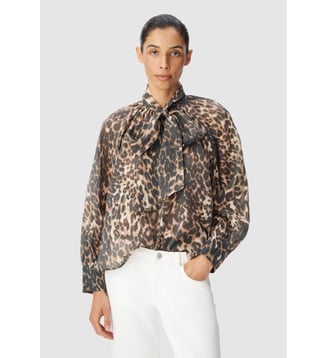 Blouse col lavallière motif léopard Ikks