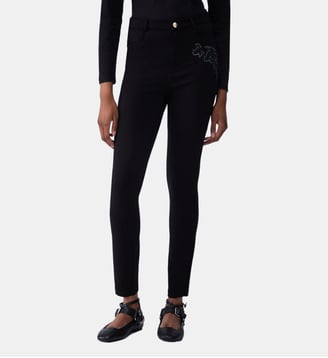 Pantalon skinny avec broderie bijou - Liu Jo - Noir et ramage