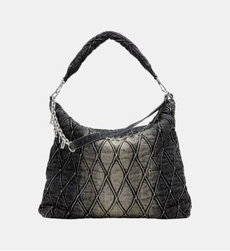 Charm-D-Grand sac hobo en denim matelassé traité - Diesel - Noir