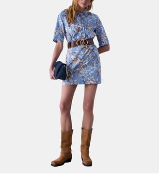 Robe courte en popeline - Liu Jo - Bleu clair avec imprimé