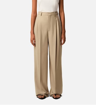 Pantalon Large Taille Haute en Laine Vierge - AMI Paris - Beige et marron