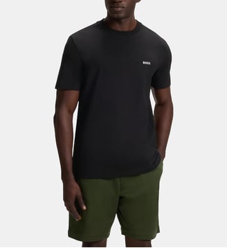T-shirt droit signature en coton stretch  - BOSS - Black