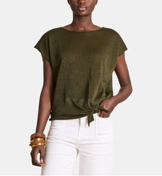 Pull court en maille fine irisée manches courtes - La Fée Maraboutée - Kaki