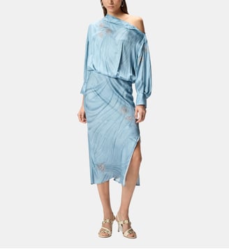 Robe midi fluide à imprimé bijou placé - Pinko - Bleu