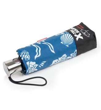 Parapluie xtra solide antiretournement, 23cm, déperlant, ouverture/fermeture automatique - Isotoner - Fleur coquillage bleu