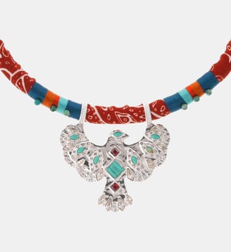 Collier ras de cou en tissu avec pendentif central TEEBY - Hipanema - Argenté