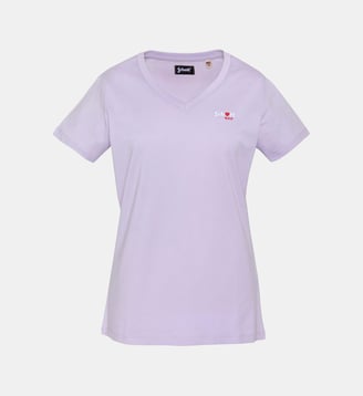 T-shirt col V avec broderie cur - Schott - Violet pastel