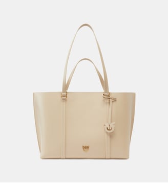 Grand cabas en cuir foulonné - Pinko - Beige et argent