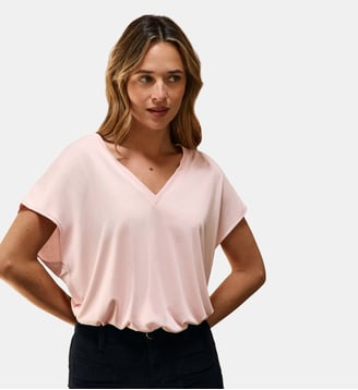 T-shirt manches courtes col v uni MARCELINA - La Petite Etoile - Poudre