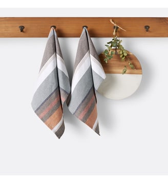 Lot de 2 torchons en coton lav tissé-teint - La Redoute Interieurs - Kaki et caramel