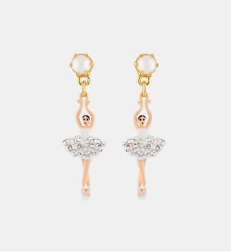 Boucles d'oreilles mini ballerine blanche strass et perles - Les Néréides - Blanc
