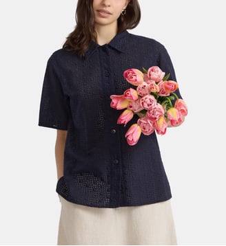 chemise à broderie anglaise bleu marine - Agnès b. - Bleu amirakl