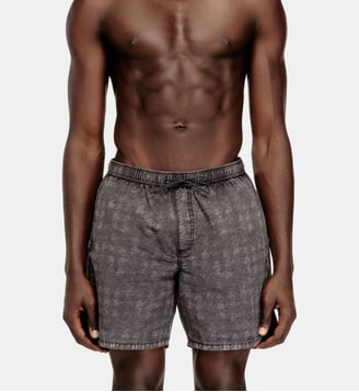 Short de bain à motif pied-de-poule délavé - Diesel - Gris