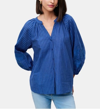 Chemise caubierayee - Motif rayures - Lin - Coupe droite - Caroll - Bleu marine