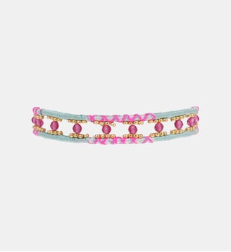 Bracelet manchette perles et liens fermoir aimanté YLIM - Hipanema - Rose