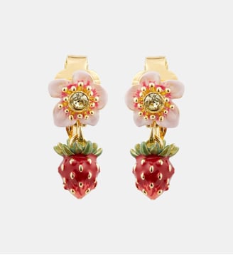 Boucles d'oreilles fraise des bois et fleur de rose - Les Néréides - Multicolore