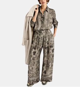 Pantalon aspen en viscose jacquard imprimée - Momonì - Vert foncé