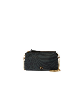 Petit sac à bandoulière double bag mini en nylon à imprimé animalier - Pinko - Vert et noir
